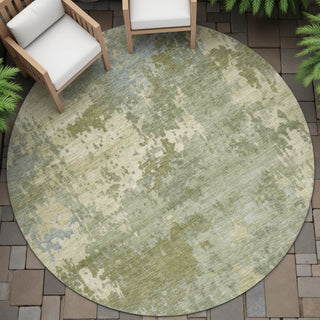 Piper Looms Chantille Abstract ACN2143 Green Machine Washable Area Rug Round Outdoor Lifestyle Image Feature