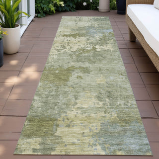Piper Looms Chantille Abstract ACN2143 Green Machine Washable Area Rug Runner Outdoor Lifestyle Image Feature
