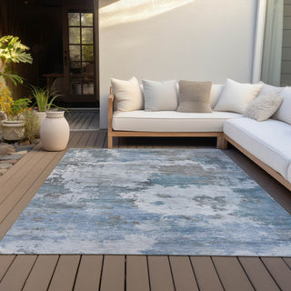 Piper Looms Chantille Abstract ACN2144 Blue Machine Washable Area Rug Outdoor Lifestyle Image Feature