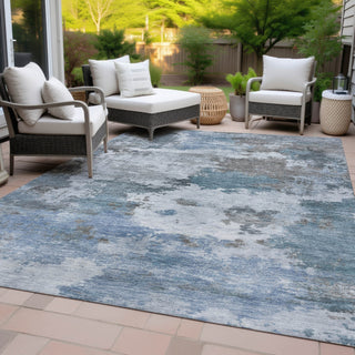 Piper Looms Chantille Abstract ACN2144 Blue Machine Washable Area Rug Outdoor Lifestyle Image Feature