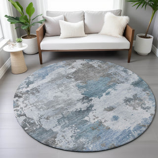 Piper Looms Chantille Abstract ACN2144 Blue Machine Washable Area Rug Round Lifestyle Image Feature
