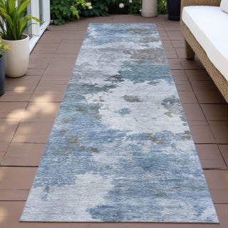 Piper Looms Chantille Abstract ACN2144 Blue Machine Washable Area Rug Runner Outdoor Lifestyle Image Feature