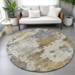 Piper Looms Chantille Abstract ACN2144 Brown Machine Washable Area Rug Round Lifestyle Image Feature