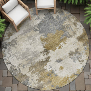 Piper Looms Chantille Abstract ACN2144 Brown Machine Washable Area Rug Round Outdoor Lifestyle Image Feature