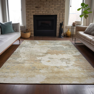 Piper Looms Chantille Abstract ACN2144 Khaki Machine Washable Area Rug Lifestyle Image Feature