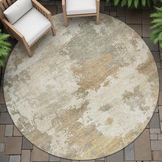 Piper Looms Chantille Abstract ACN2144 Khaki Machine Washable Area Rug Round Outdoor Lifestyle Image Feature