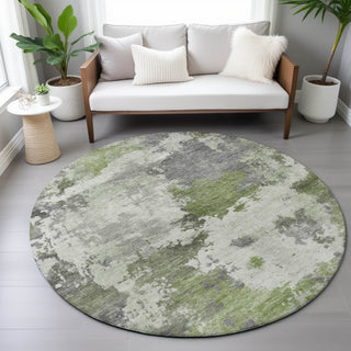 Piper Looms Chantille Abstract ACN2144 Olive Machine Washable Area Rug Round Lifestyle Image Feature