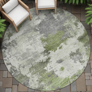 Piper Looms Chantille Abstract ACN2144 Olive Machine Washable Area Rug Round Outdoor Lifestyle Image Feature
