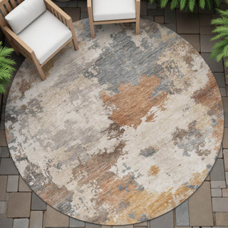 Piper Looms Chantille Abstract ACN2144 Paprika Machine Washable Area Rug Round Outdoor Lifestyle Image Feature