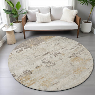 Piper Looms Chantille Abstract ACN2145 Putty Machine Washable Area Rug Round Lifestyle Image Feature