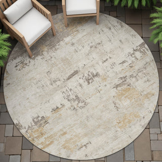 Piper Looms Chantille Abstract ACN2145 Putty Machine Washable Area Rug Round Outdoor Lifestyle Image Feature
