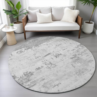 Piper Looms Chantille Abstract ACN2145 Silver Machine Washable Area Rug Round Lifestyle Image Feature