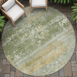 Piper Looms Chantille Abstract ACN2146 Aloe Machine Washable Area Rug Round Outdoor Lifestyle Image Feature