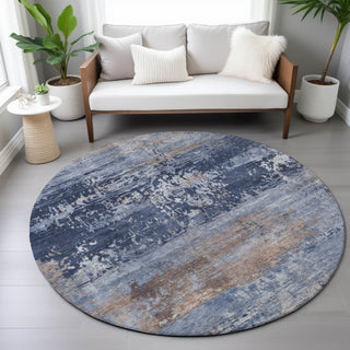 Piper Looms Chantille Abstract ACN2146 Blue Machine Washable Area Rug Round Lifestyle Image Feature