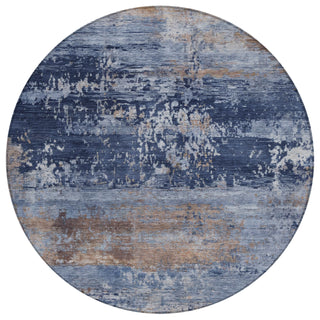 Piper Looms Chantille Abstract ACN2146 Blue Machine Washable Area Rug Round Main Image