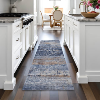 Piper Looms Chantille Abstract ACN2146 Blue Machine Washable Area Rug Runner Lifestyle Image Feature