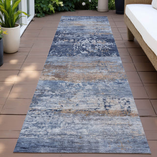 Piper Looms Chantille Abstract ACN2146 Blue Machine Washable Area Rug Runner Outdoor Lifestyle Image Feature