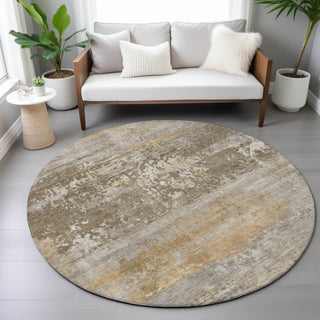 Piper Looms Chantille Abstract ACN2146 Brown Machine Washable Area Rug Round Lifestyle Image Feature