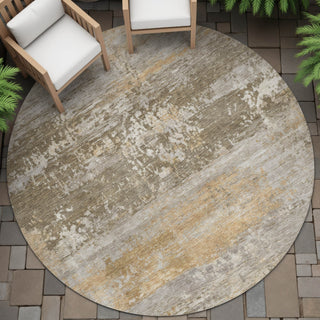 Piper Looms Chantille Abstract ACN2146 Brown Machine Washable Area Rug Round Outdoor Lifestyle Image Feature
