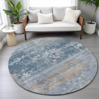 Piper Looms Chantille Abstract ACN2146 Denim Machine Washable Area Rug Round Lifestyle Image Feature