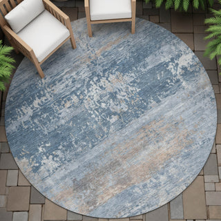 Piper Looms Chantille Abstract ACN2146 Denim Machine Washable Area Rug Round Outdoor Lifestyle Image Feature