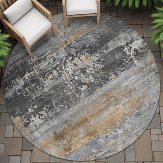 Piper Looms Chantille Abstract ACN2146 Gray Machine Washable Area Rug Round Outdoor Lifestyle Image Feature