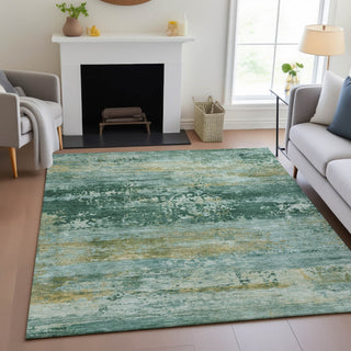 Piper Looms Chantille Abstract ACN2146 Green Machine Washable Area Rug Lifestyle Image Feature
