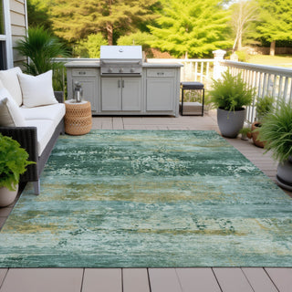 Piper Looms Chantille Abstract ACN2146 Green Machine Washable Area Rug Outdoor Lifestyle Image Feature