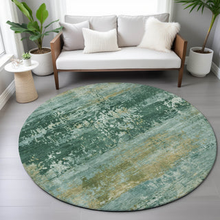 Piper Looms Chantille Abstract ACN2146 Green Machine Washable Area Rug Round Lifestyle Image Feature