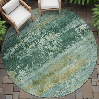 Piper Looms Chantille Abstract ACN2146 Green Machine Washable Area Rug Round Outdoor Lifestyle Image Feature