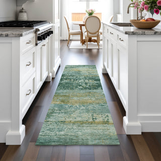 Piper Looms Chantille Abstract ACN2146 Green Machine Washable Area Rug Runner Lifestyle Image Feature