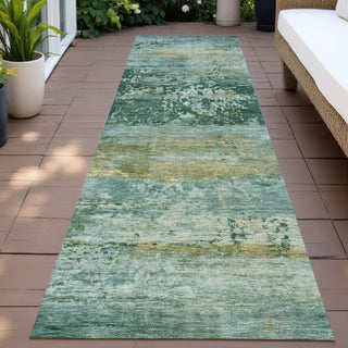 Piper Looms Chantille Abstract ACN2146 Green Machine Washable Area Rug Runner Outdoor Lifestyle Image Feature