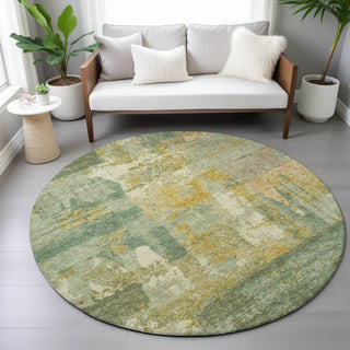Piper Looms Chantille Abstract ACN2147 Green Machine Washable Area Rug Round Lifestyle Image Feature