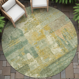 Piper Looms Chantille Abstract ACN2147 Green Machine Washable Area Rug Round Outdoor Lifestyle Image Feature