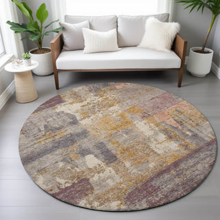 Piper Looms Chantille Abstract ACN2147 Rust Machine Washable Area Rug Round Lifestyle Image Feature