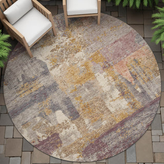Piper Looms Chantille Abstract ACN2147 Rust Machine Washable Area Rug Round Outdoor Lifestyle Image Feature
