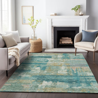 Piper Looms Chantille Abstract ACN2147 Teal Machine Washable Area Rug Lifestyle Image Feature