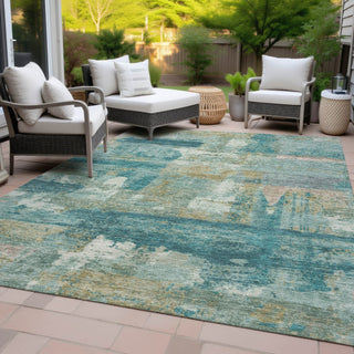 Piper Looms Chantille Abstract ACN2147 Teal Machine Washable Area Rug Outdoor Lifestyle Image Feature