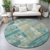 Piper Looms Chantille Abstract ACN2147 Teal Machine Washable Area Rug Round Lifestyle Image Feature