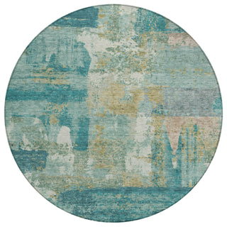 Piper Looms Chantille Abstract ACN2147 Teal Machine Washable Area Rug Round Main Image