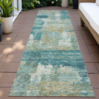 Piper Looms Chantille Abstract ACN2147 Teal Machine Washable Area Rug Runner Outdoor Lifestyle Image Feature