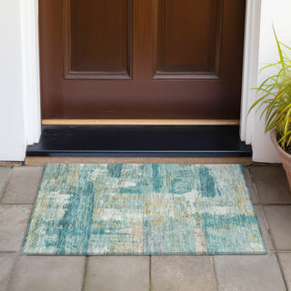 Piper Looms Chantille Abstract ACN2147 Teal Machine Washable Area Rug Scatter Outdoor Lifestyle Image Feature