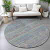 Piper Looms Chantille Stripes ACN2148 Blue Machine Washable Area Rug Round Lifestyle Image Feature