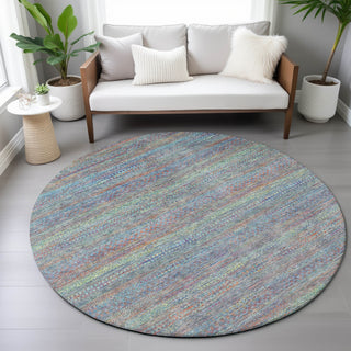 Piper Looms Chantille Stripes ACN2148 Blue Machine Washable Area Rug Round Lifestyle Image Feature