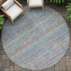 Piper Looms Chantille Stripes ACN2148 Blue Machine Washable Area Rug Round Outdoor Lifestyle Image Feature