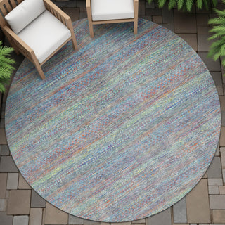 Piper Looms Chantille Stripes ACN2148 Blue Machine Washable Area Rug Round Outdoor Lifestyle Image Feature