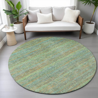 Piper Looms Chantille Stripes ACN2148 Green Machine Washable Area Rug Round Lifestyle Image Feature