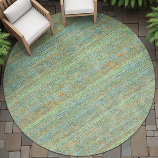 Piper Looms Chantille Stripes ACN2148 Green Machine Washable Area Rug Round Outdoor Lifestyle Image Feature