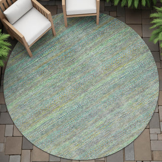Piper Looms Chantille Stripes ACN2148 Pewter Machine Washable Area Rug Round Outdoor Lifestyle Image Feature