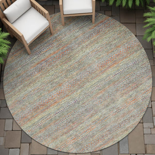 Piper Looms Chantille Stripes ACN2148 Sage Machine Washable Area Rug Round Outdoor Lifestyle Image Feature